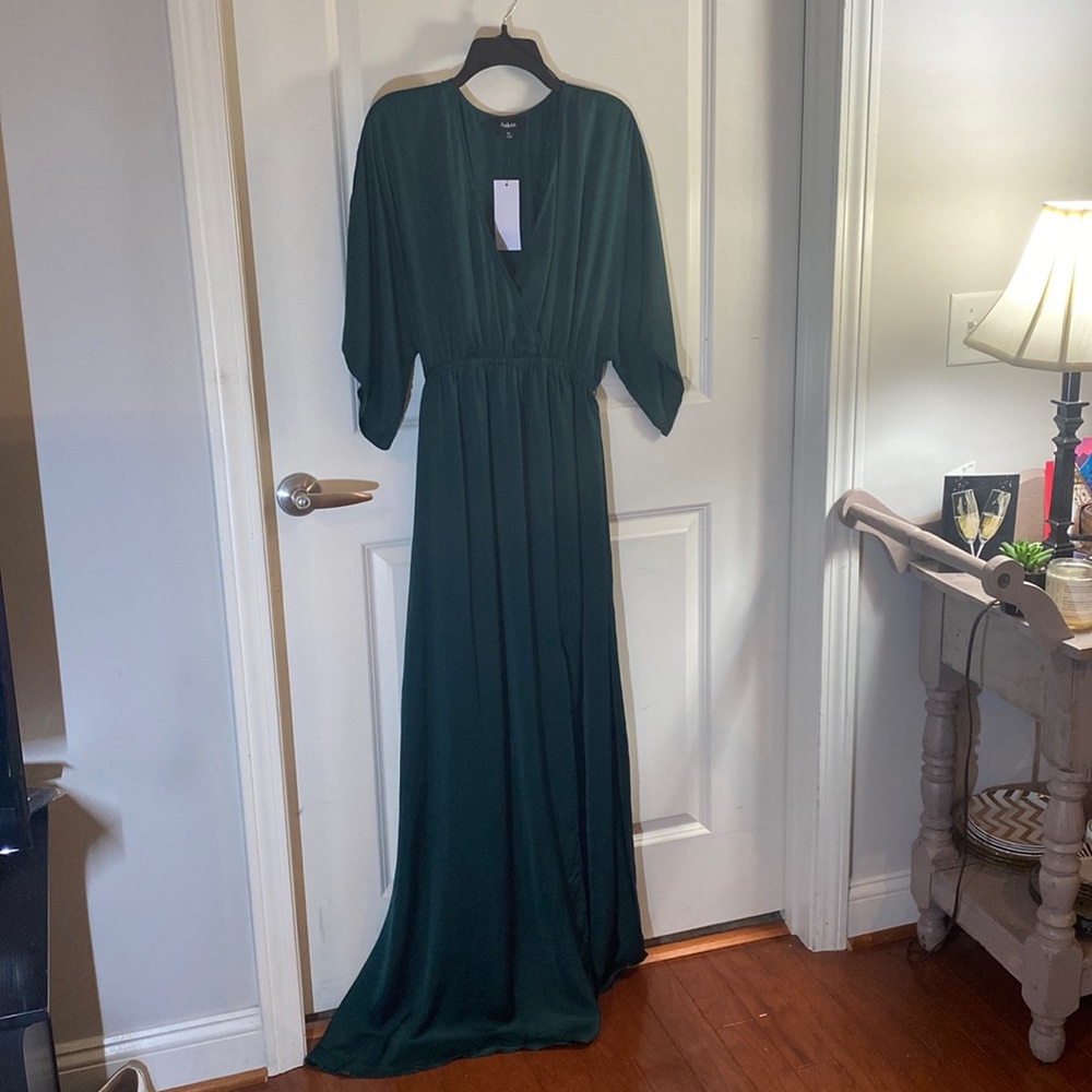 NWT Dark Green Silky “Can’t Look Away” Maxi Dress from Red Dress Boutique